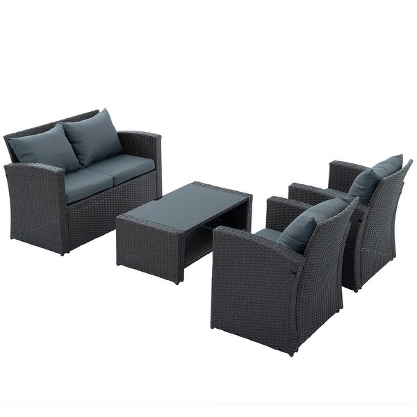 4Piece Dark Gray Wicker Patio Set