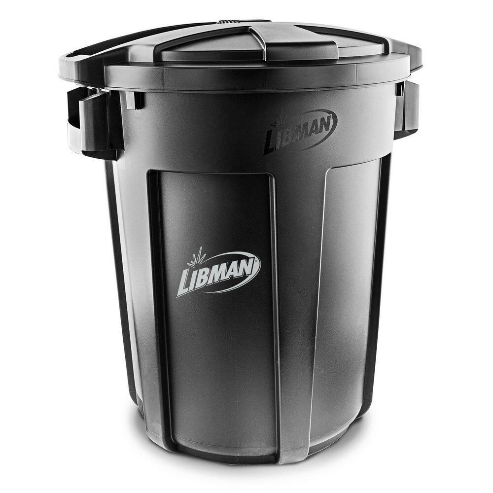 Libman Heavy-Duty 32 Gal. Black Round Vented Trash Can with Lid 1385