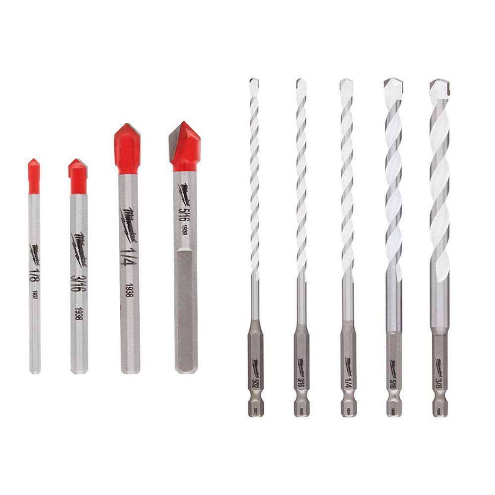 MW Carbide Glass and Tile Bit Set  Multi-Material Drill Bits Set (9-Pack) 48-20-8988-48-20-8898