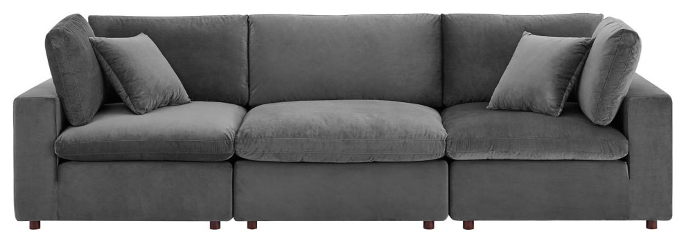 Commix Down Filled Overstuffed Performance Velvet 3 Seater Sofa   Transitional   Sofas   by Beyond Design  ampMore  Houzz