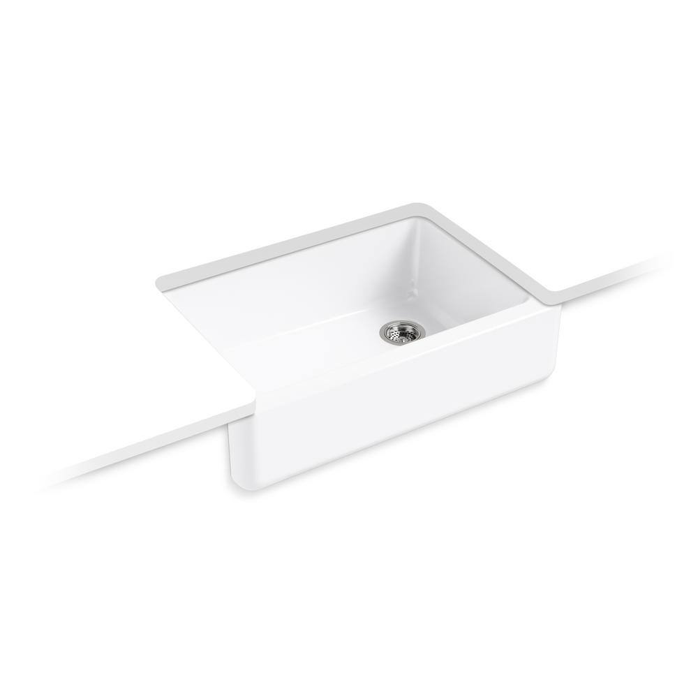 KOHLER Whitehaven All-in-One Undermount Cast Iron 33 in. Single Bowl Kitchen Sink in White with Sous Faucet in Stainless Steel 5827-R10651-SD