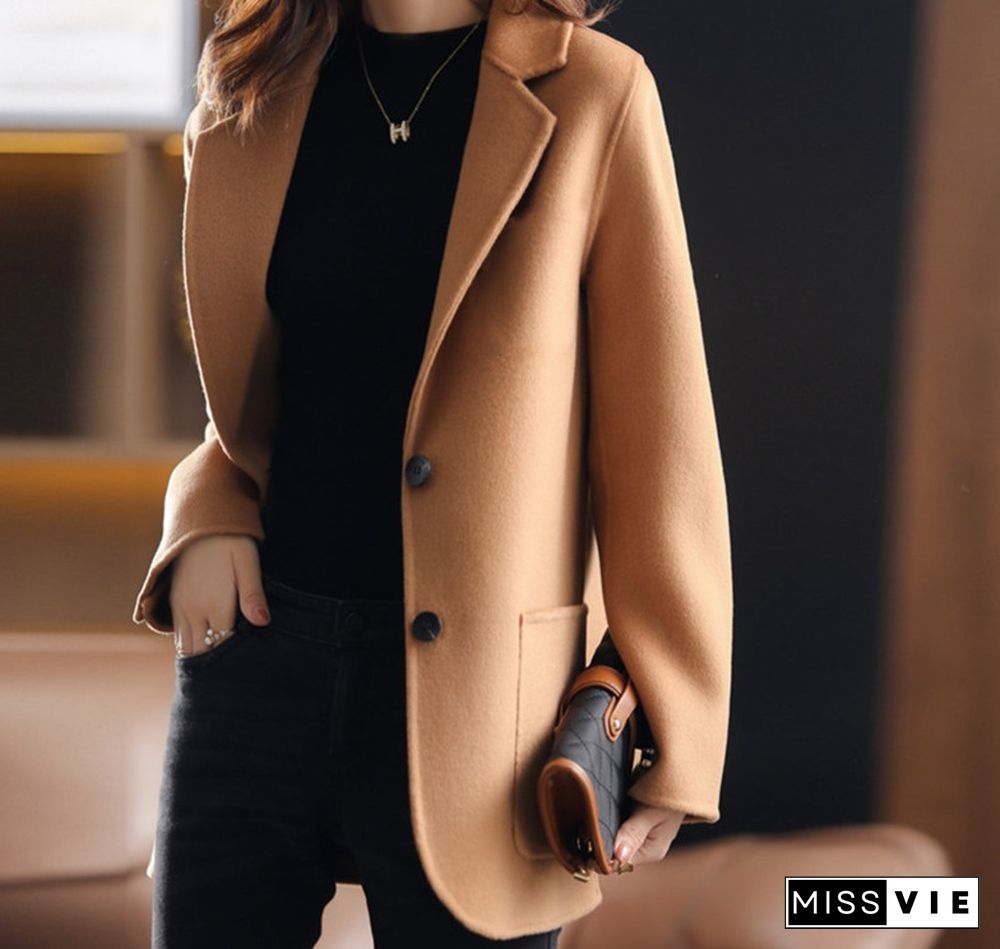 Fashion Elegant Solid Shirt Collar Outerwear