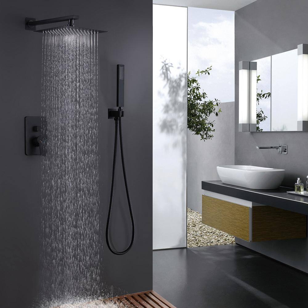 IHOMEadore 2-Spray Patterns 8.66 in. Wall Mount Handheld Shower Head in Matte Black JK-RCS85018MB