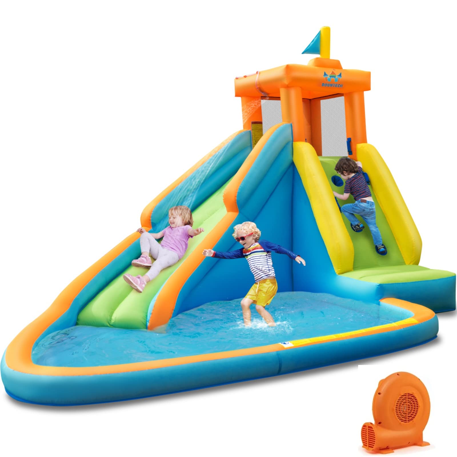 Inflatable Water Slide, Bouncer Pool w/Long Slide (Without Blower)