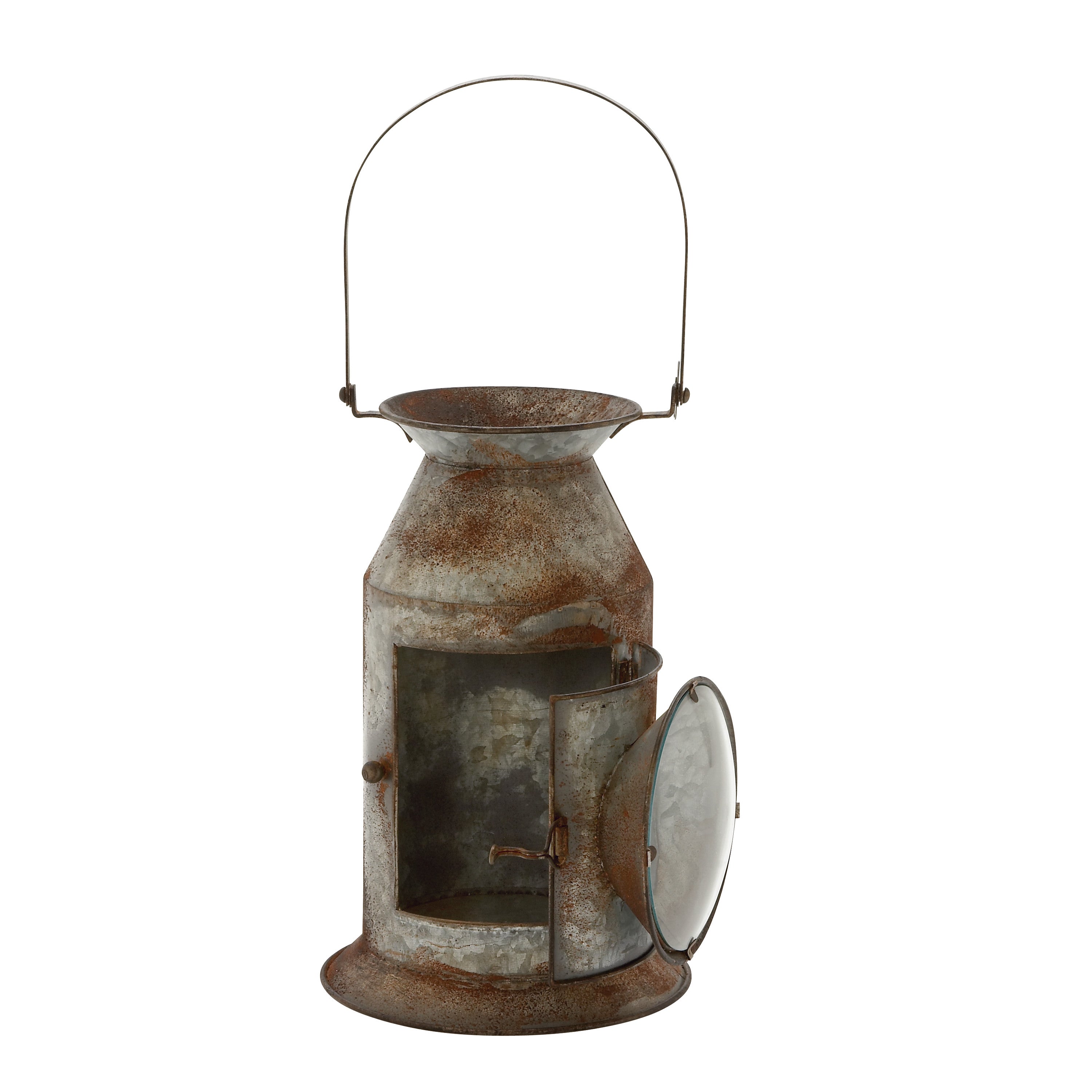 DecMode Gray Metal Candle Lantern with Handle