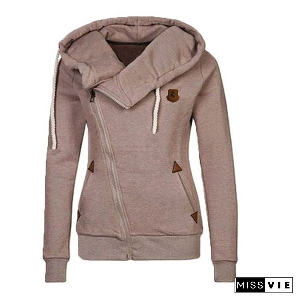 Winter Woman Fashion Sports Personality Side Zipper Hooded Sweatshirt Candy Colored Sweater Coat S-5XL