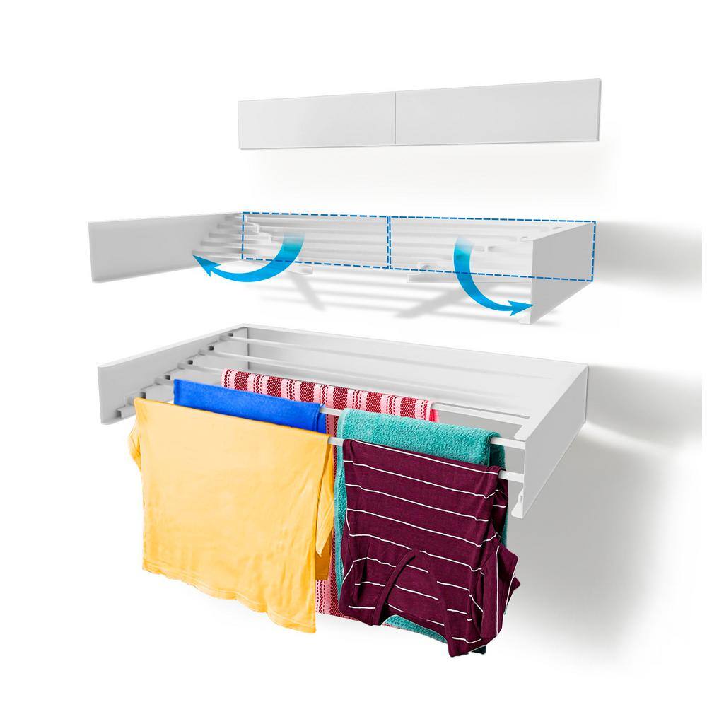 STEP UP 27.5 in. x 3.9 in. White Wall Mount Retractable IndoorOutdoor Laundry Garment Rack Rack28White