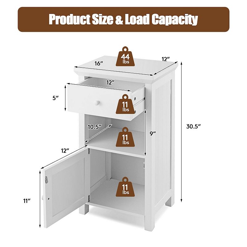 Bathroom Floor Storage Drawer Cabinet Cupboard with Door