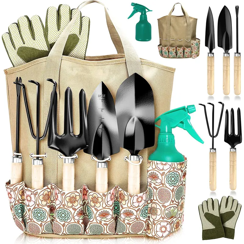 Ergonomic Garden Supplies Wooden Handle Shovel Bag Small Garden Hand Tools Set