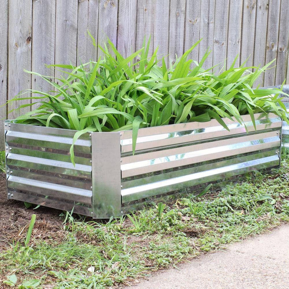 Sunnydaze Decor 48 in. Silver Galvanized Steel Rectangle Raised Bed HB-512
