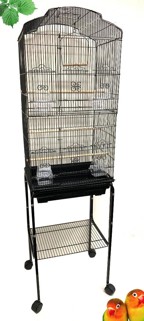 Large 64-inch Open Top Parakeet Lovebirds Flight Cage with Rolling Stand for Finches Canaries Cockatiels Budgie Parrotlet Conures Pet Birdcage