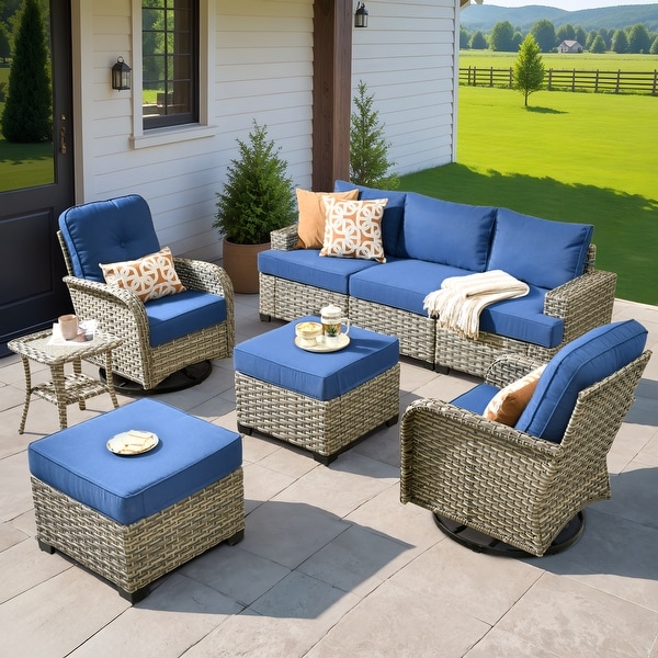 XIZZI 8piece Outdoor Grey Wicker Furniture Conversation Set