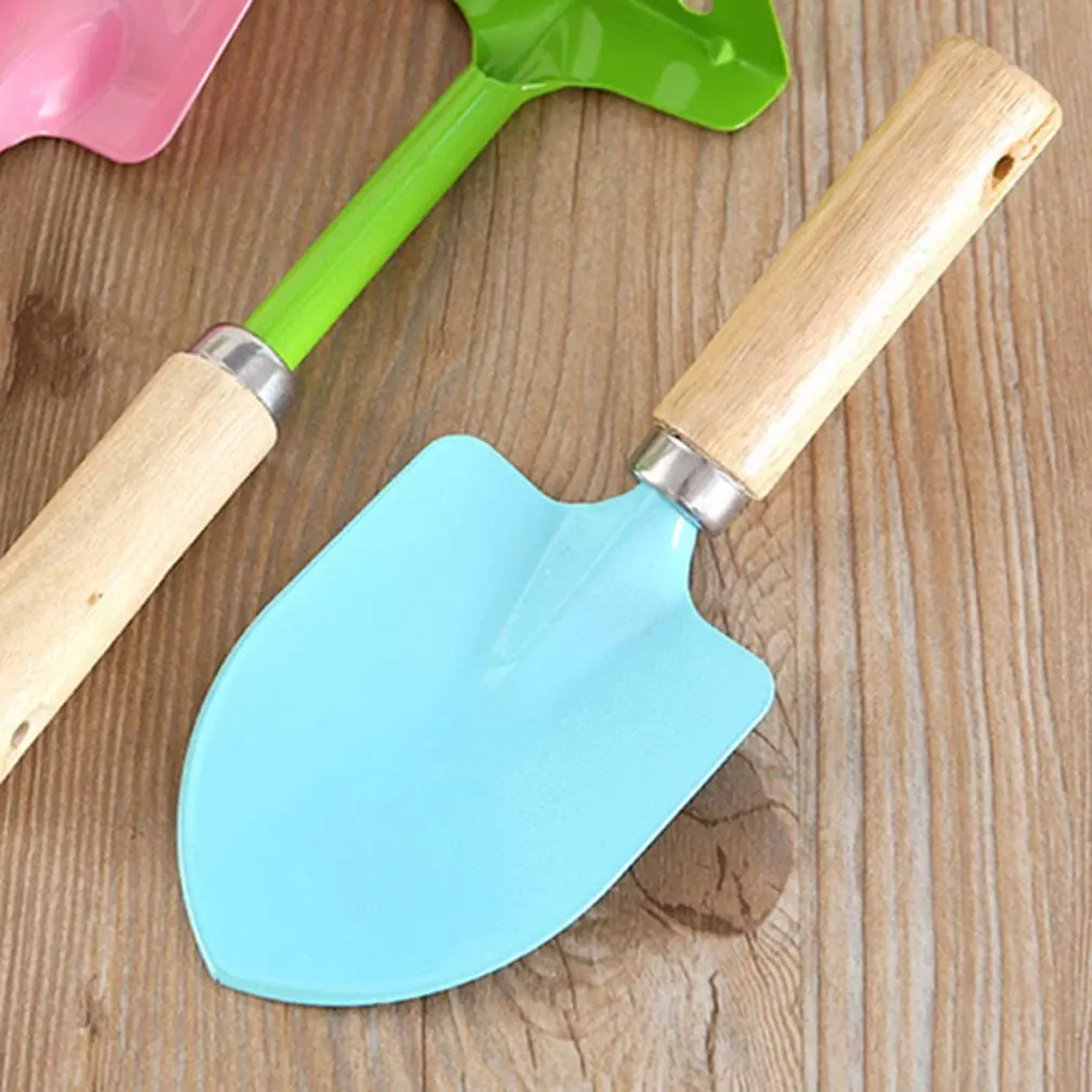 3 Piece Set Mini kids Garden Tool Spatula Rake Seedling Machine for Outdoor Potted Flowers Iron Wood