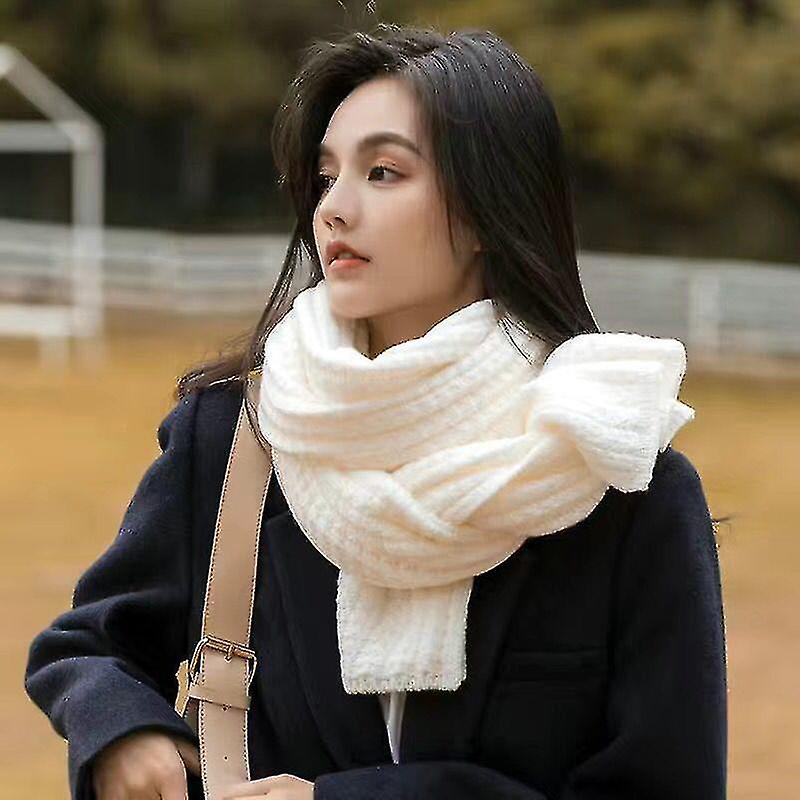 Women Scarf Solid Color Keep Warm Skin-friendly Woolen Yarn Knitted Winter Scarf For Outdoor Qinhai