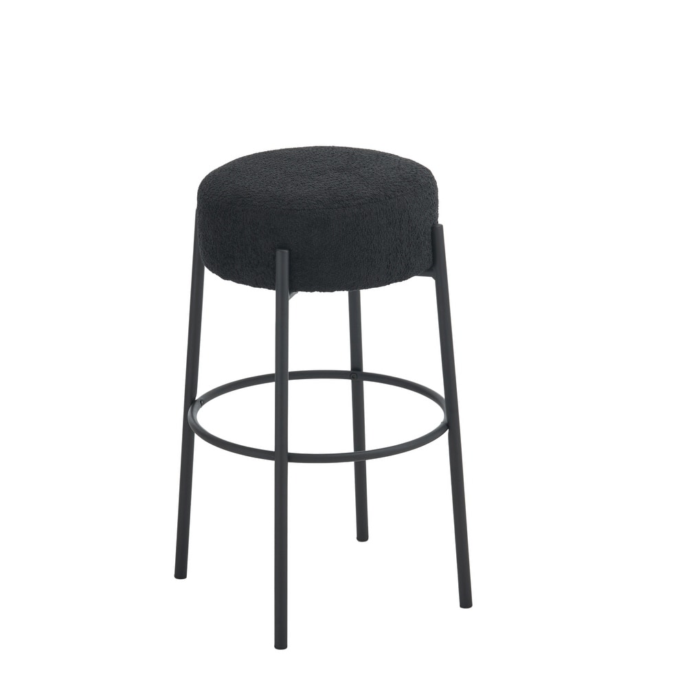 Set of 2 Round Contemporary Upholstered High Bar Stools