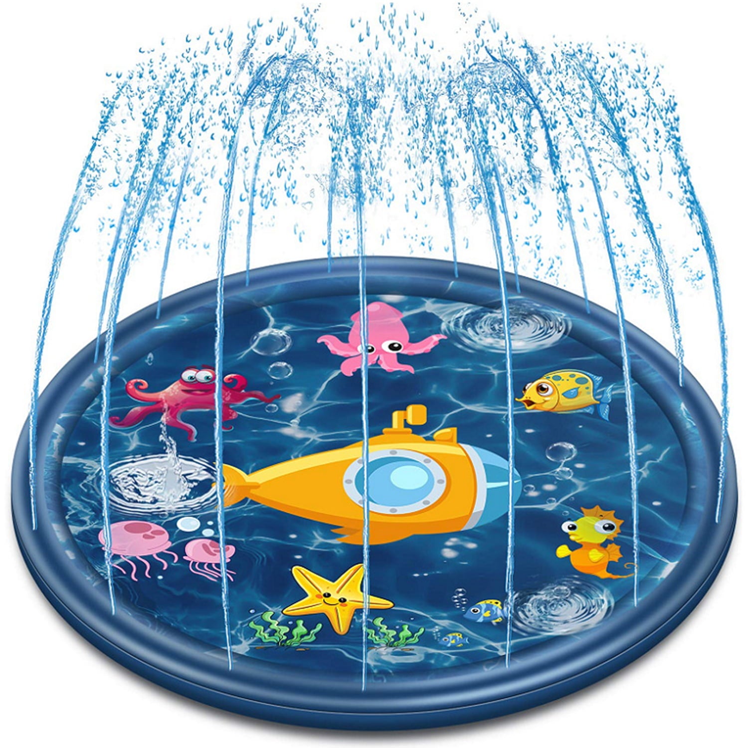 Splash Pad Sprinkler for Kids, Y2Konexi 68" Outdoor Backyard Toys Wading Pool, Dog Sprinkler Pool, Inflatable Water Summer Toys Play Mat for Babies & Toddlers - Navy Blue