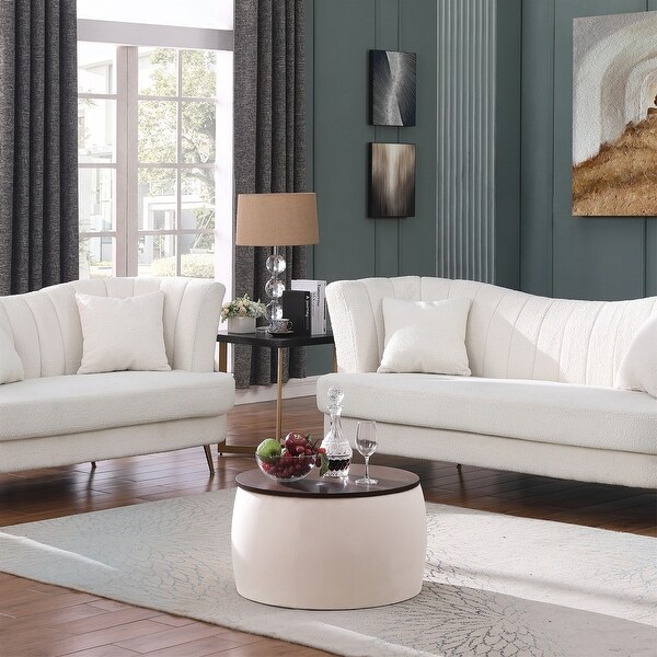 2 in 1 Combination Round Ottoman Set ，Coffee Table with Storage