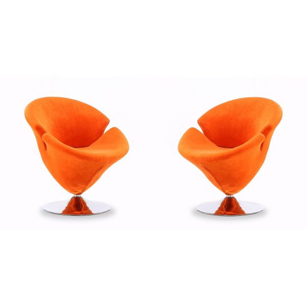 Tulip Swivel Accent Chair in Orange and Polished Chrome (Set of 2)