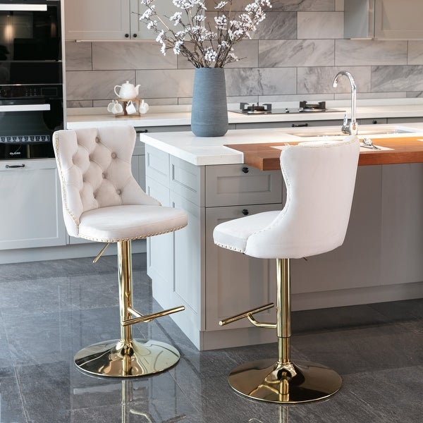 Golden Swivel Velvet Barstools Adjusatble Seat Height from 25-33 Inch