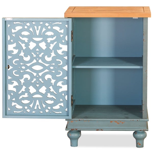 PHI VILLA Retro Distressed Hollow-Carved Side Table