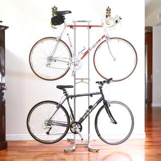 Sparehand Freestanding Adjustable Dual Bike Rack Storage System Max Weight Limit 80 lbs. Pebble Silver Finish DBR-825