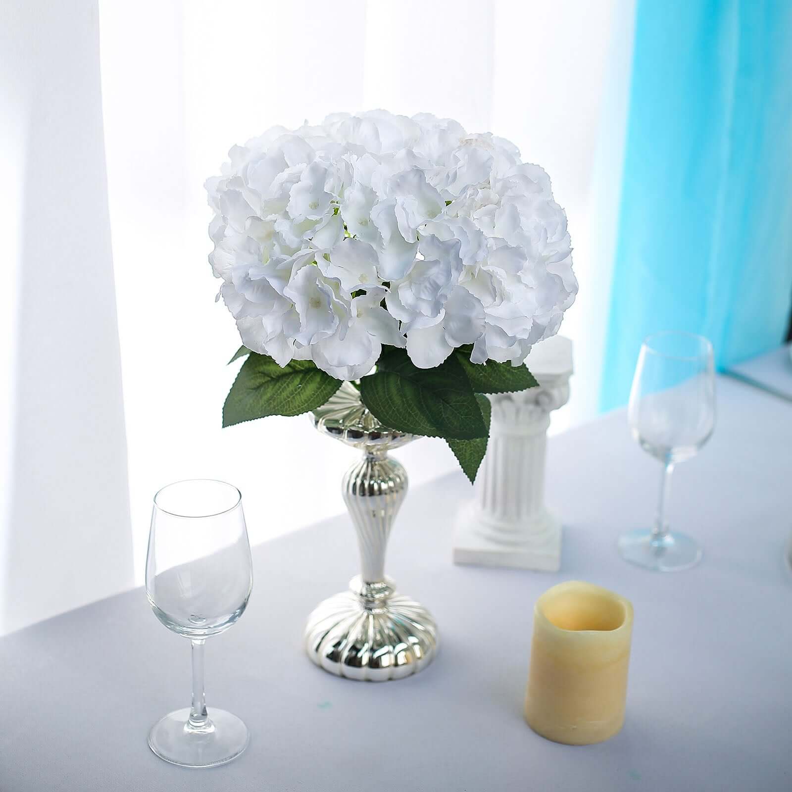 5 Bushes White Artificial Silk Hydrangea Flower Bouquets