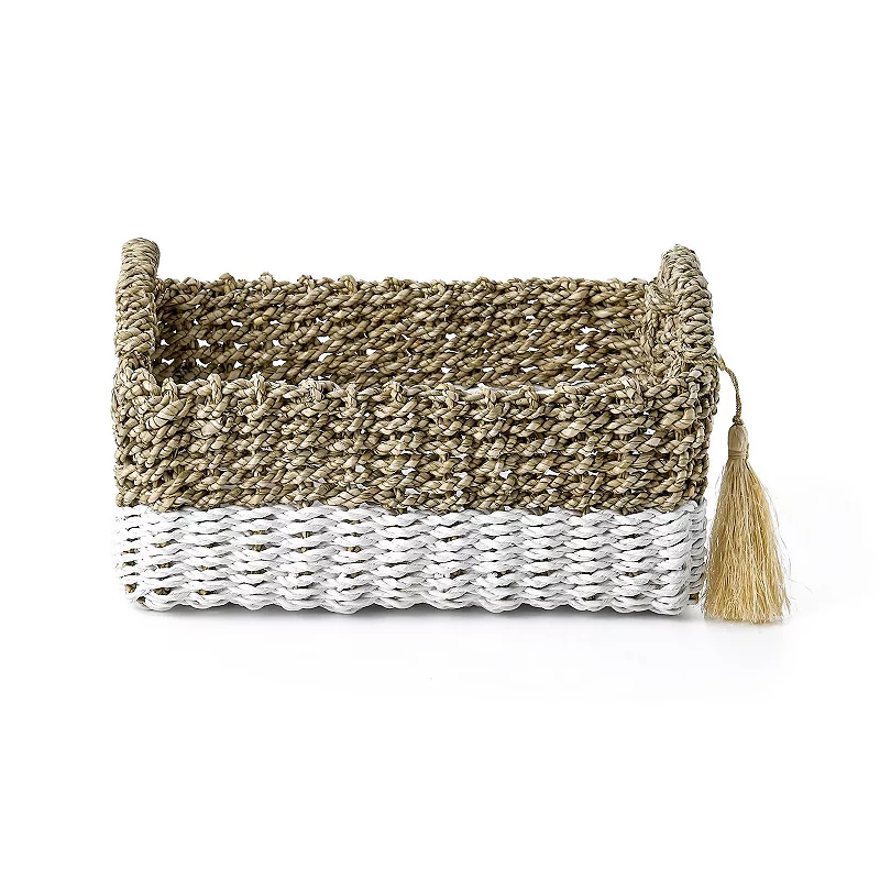 Saddle River Seagrass and White Raffia Bin 2-piece Set