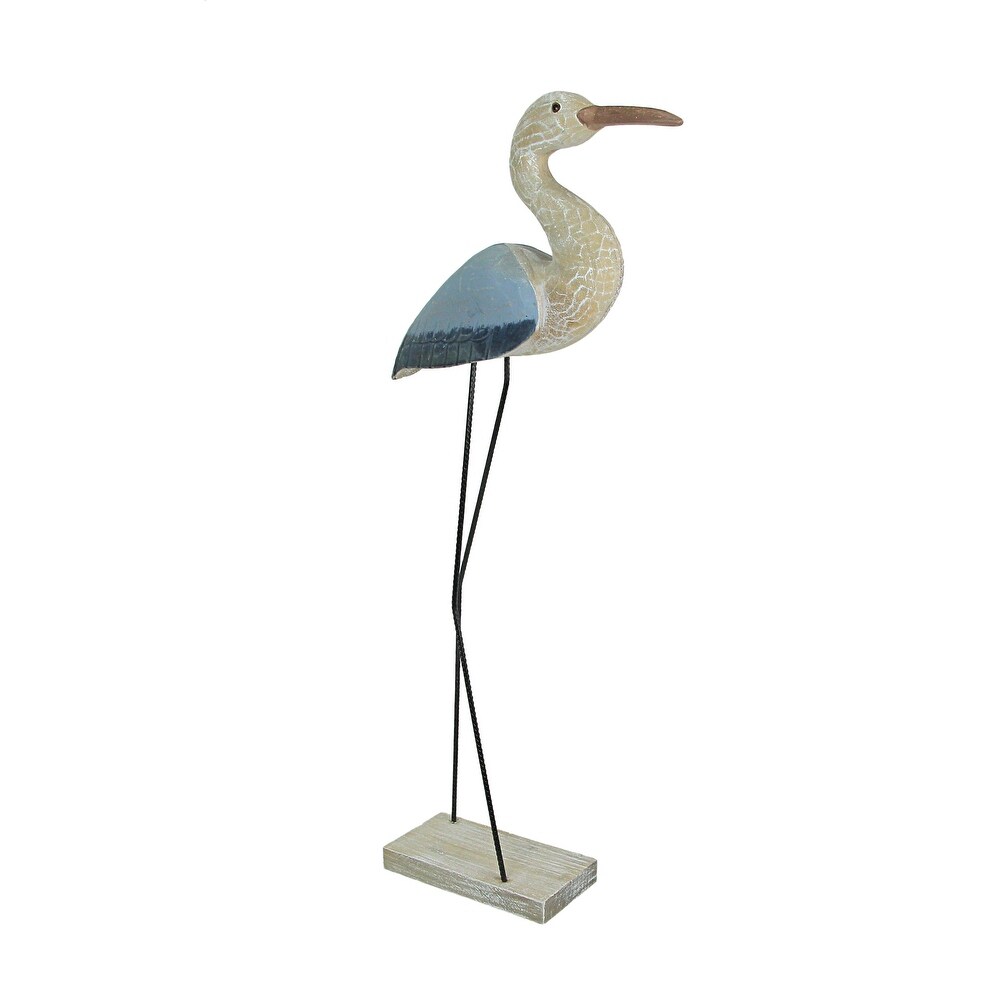 29 Inch Carved Wood Blue Heron Bird Statue Coastal Decor Sculpture Art   29.25 X 9.75 X 5 inches