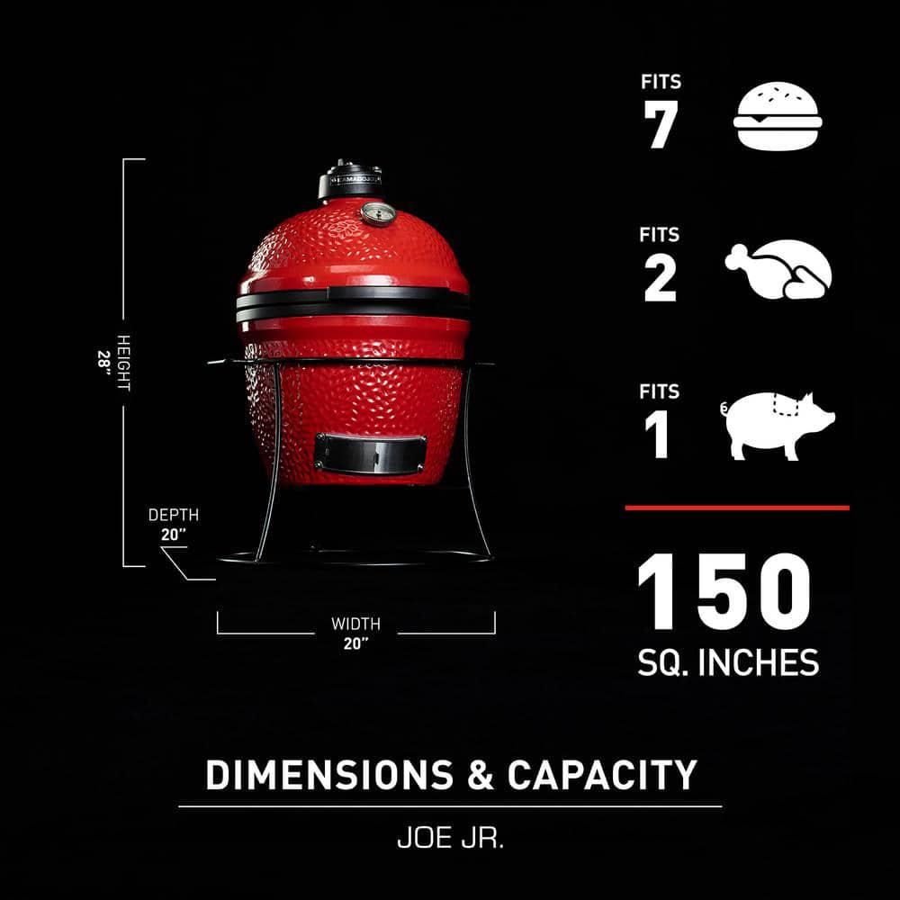 Kamado Joe Joe Jr 135 in Portable Charcoal Grill in Red with Cast Iron Cart Heat Deflectors and Ash Tool