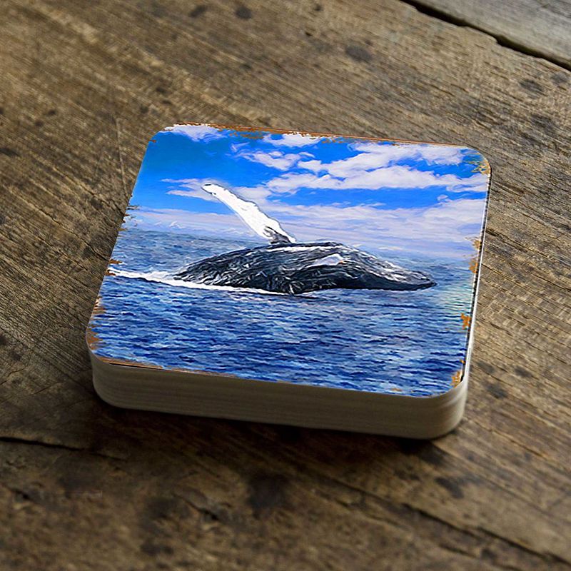 Whale Coastal Wooden Cork Coasters Gift Set of 4 by Nature Wonders