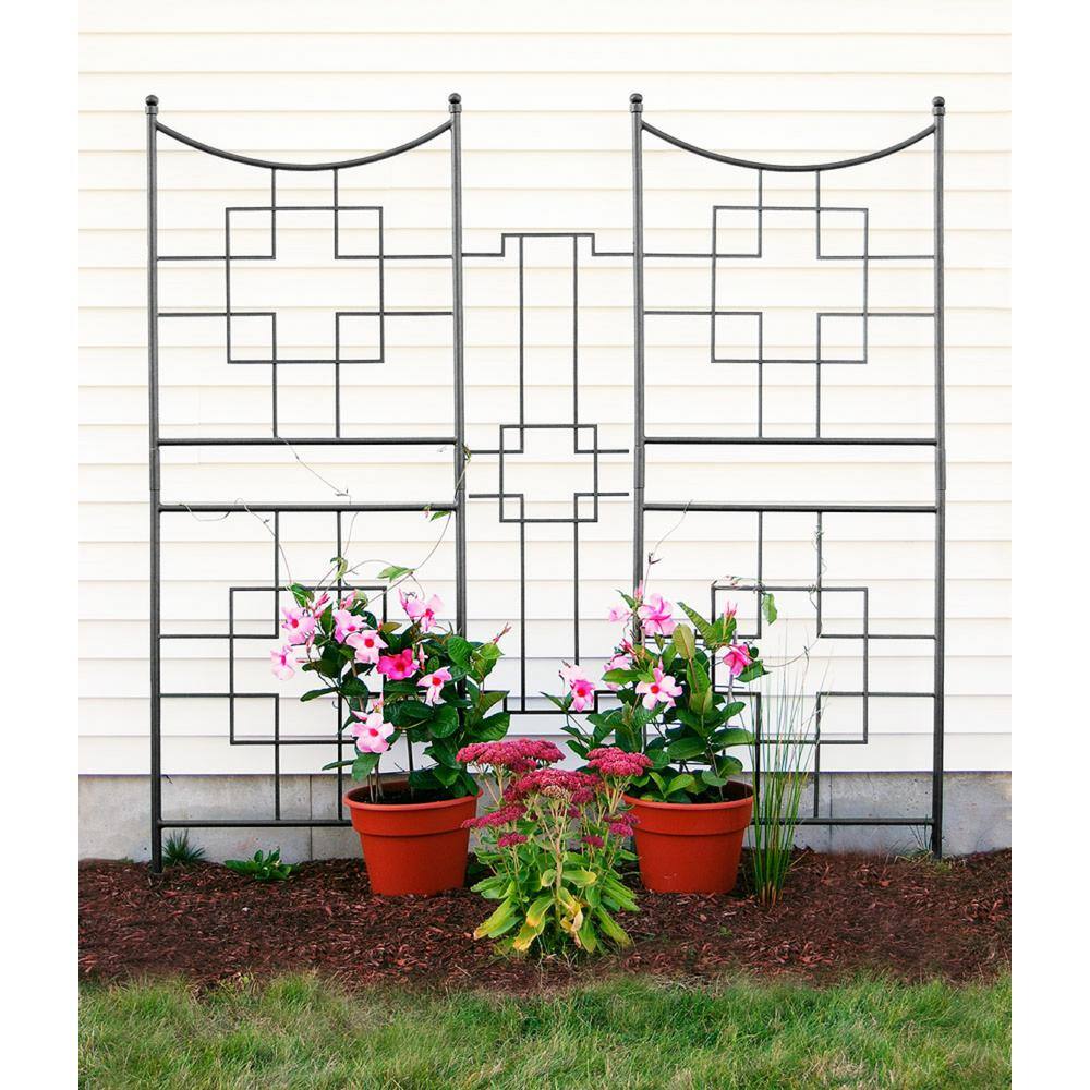 ACHLA DESIGNS 86 in. Tall Graphite Powder Coat Finish Square-On-Squares Modern Garden Trellis FT-25