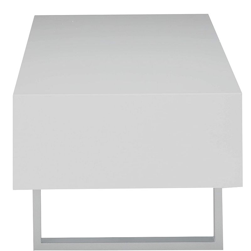 Contemporary Storage Coffee Table With Metallic Base， Glossy White