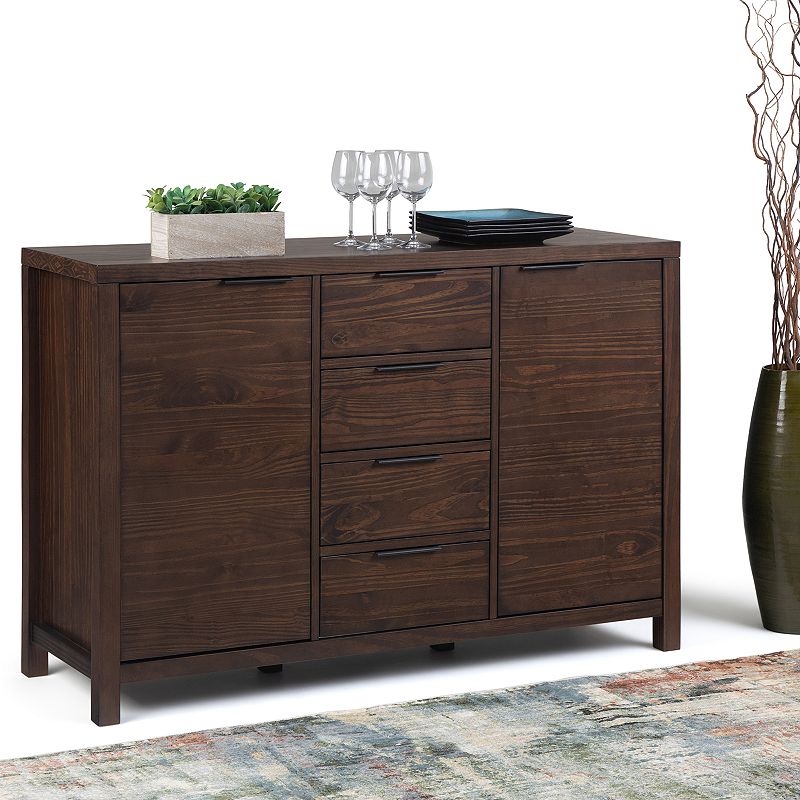 Simpli Home Hollander Solid Wood Sideboard Buffet - Warm Walnut Brown