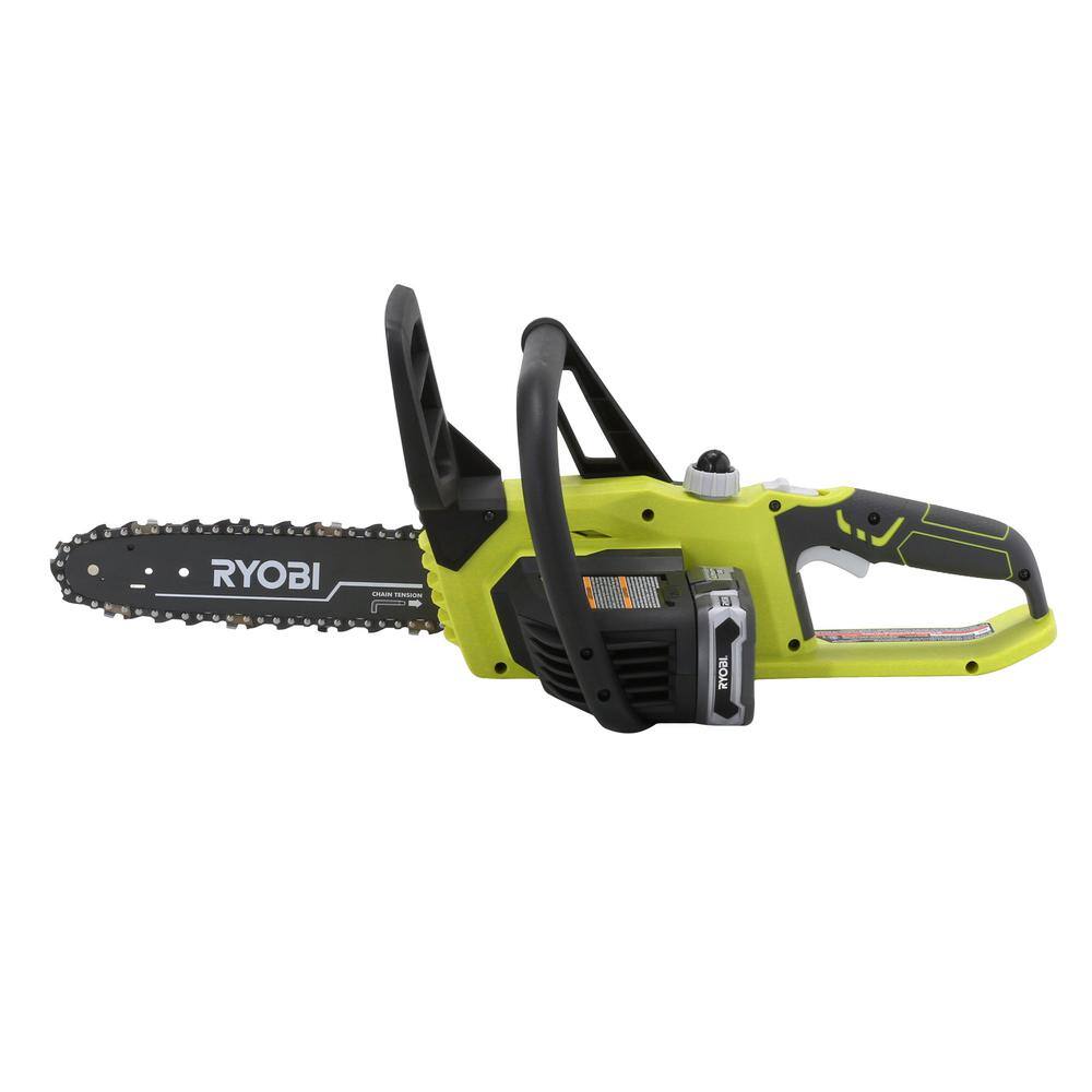 RYOBI ONE 18V 10 in Battery Chainsaw with Extra Chain Biodegradable Bar and Chain Oil 15 Ah Battery and Charger