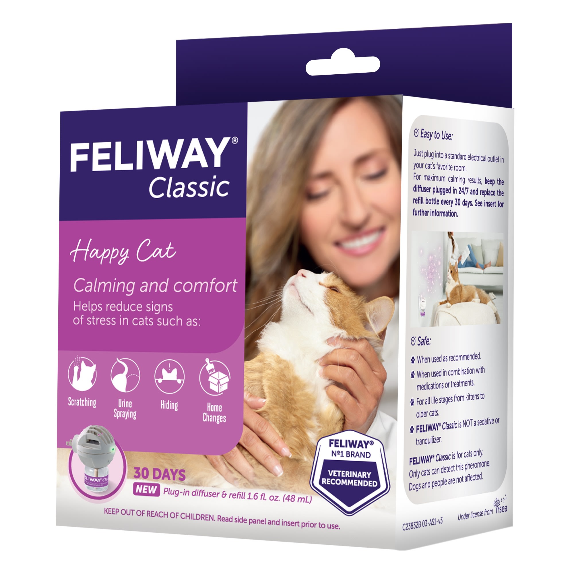 Feliway Classic 30 Day Starter Kit Plug-In Diffuser  Refill for Cats， 48 ml.