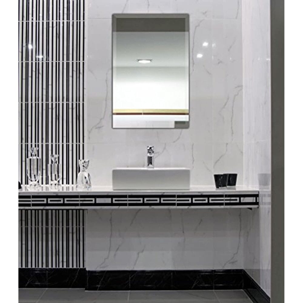 Large Simple Rectangular Streamlined 1 Inch Beveled Wall Mirror Premium Silver (20