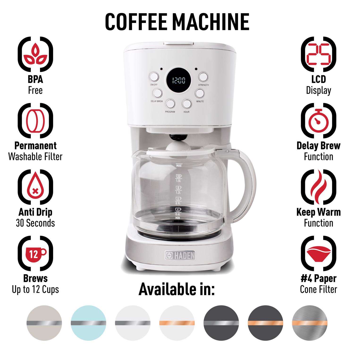 Haden 12 cups Ivory Coffee Maker