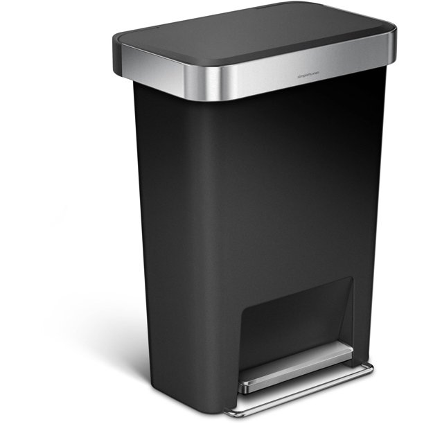 Simplehuman 12 gal Plastic Rectangular Kitchen Step Trash Can With Liner Pocket， Black