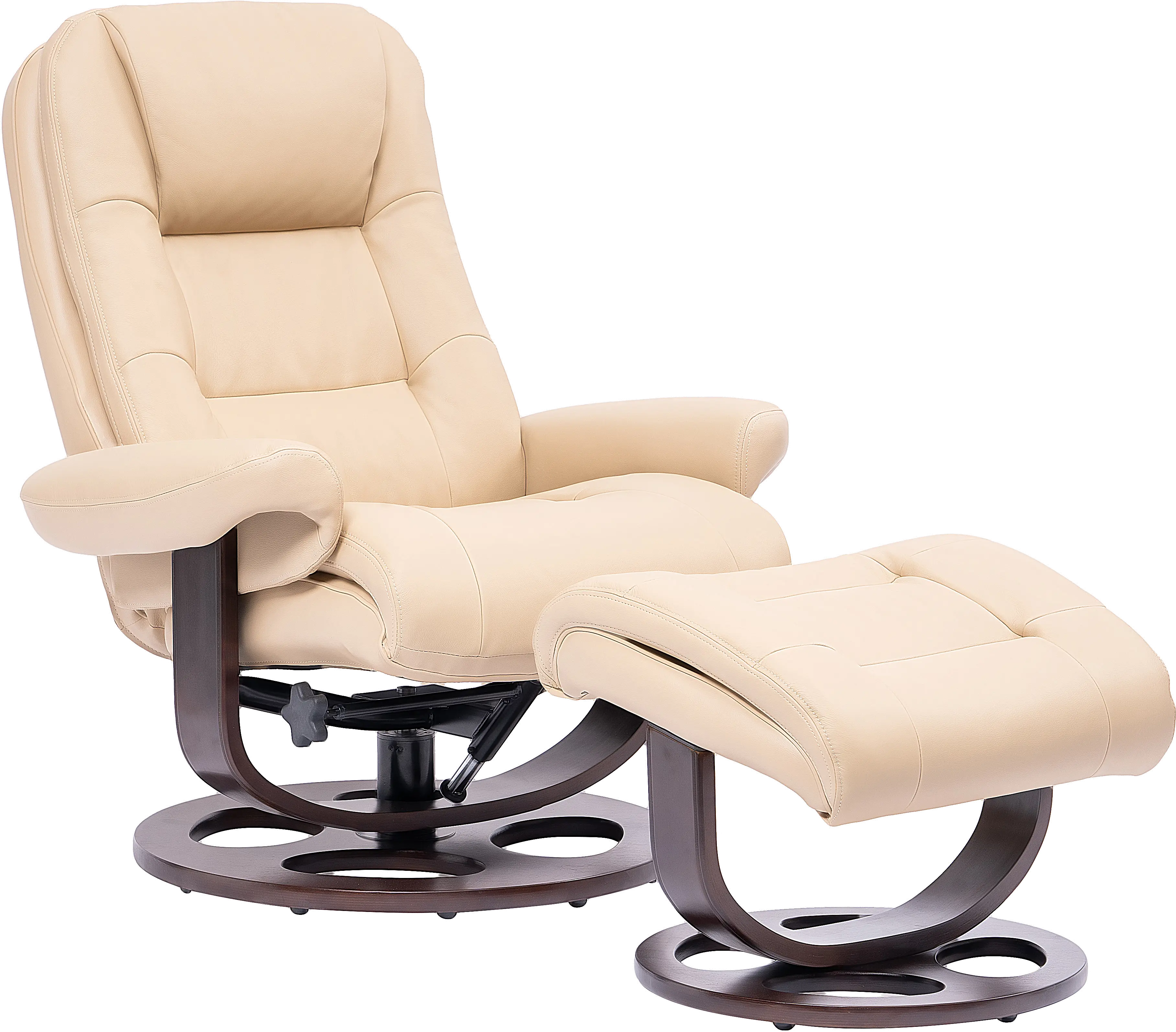 Wasatch Ivory Leather Swivel Recliner with Matching Ottoman