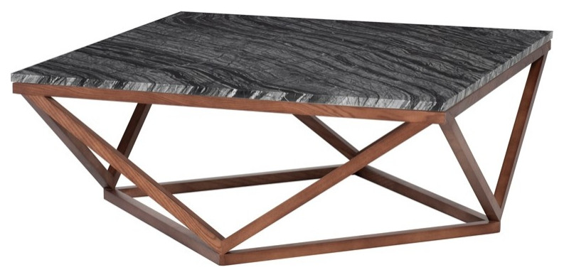 Corrado Coffee Table Black Wood Vein Marble Top Walnut Stained Ash   Transitional   Coffee Tables   by Rustic Home Furniture Deco  Houzz