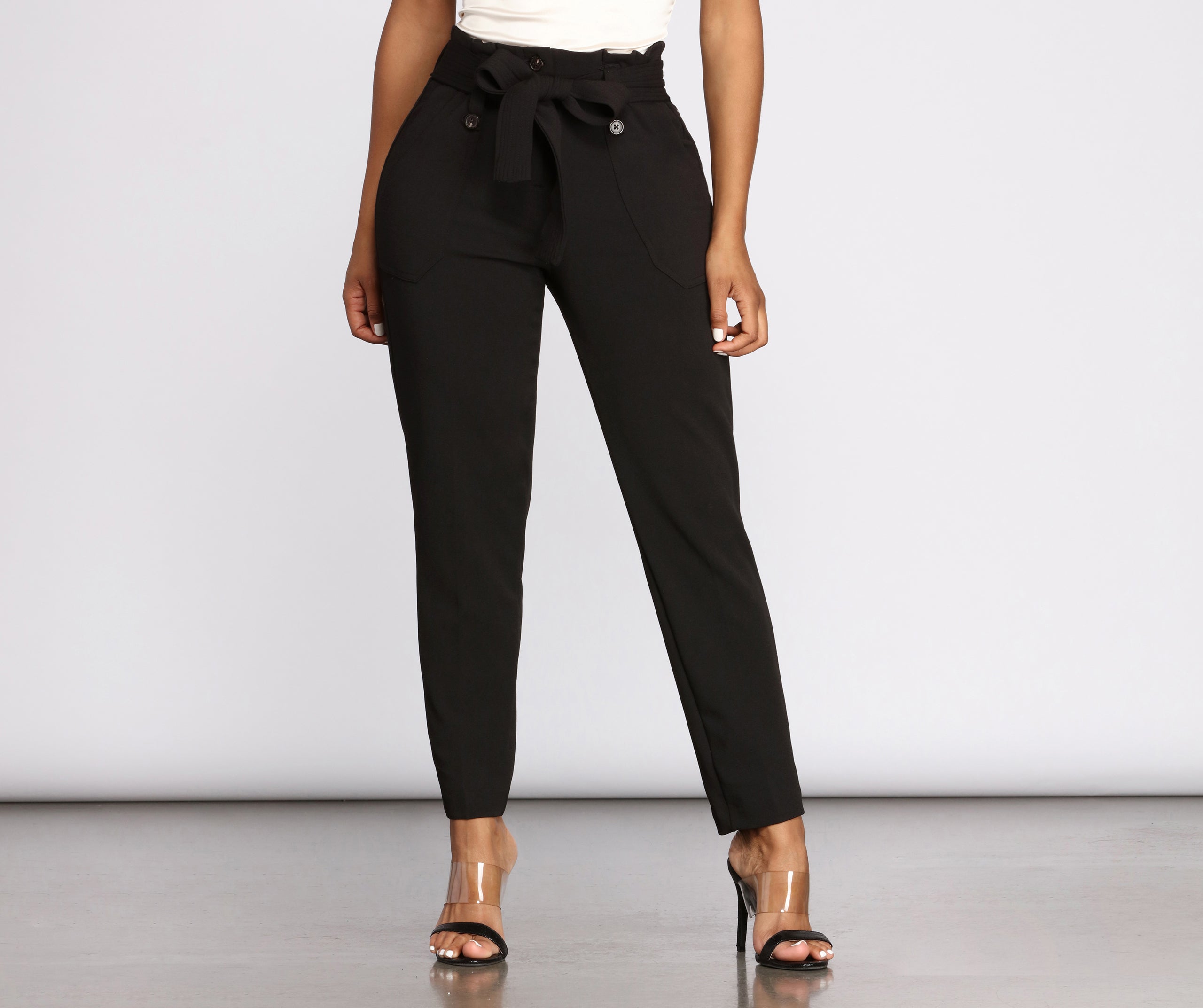 Confident & Chic Tie Waist Paperbag Pants