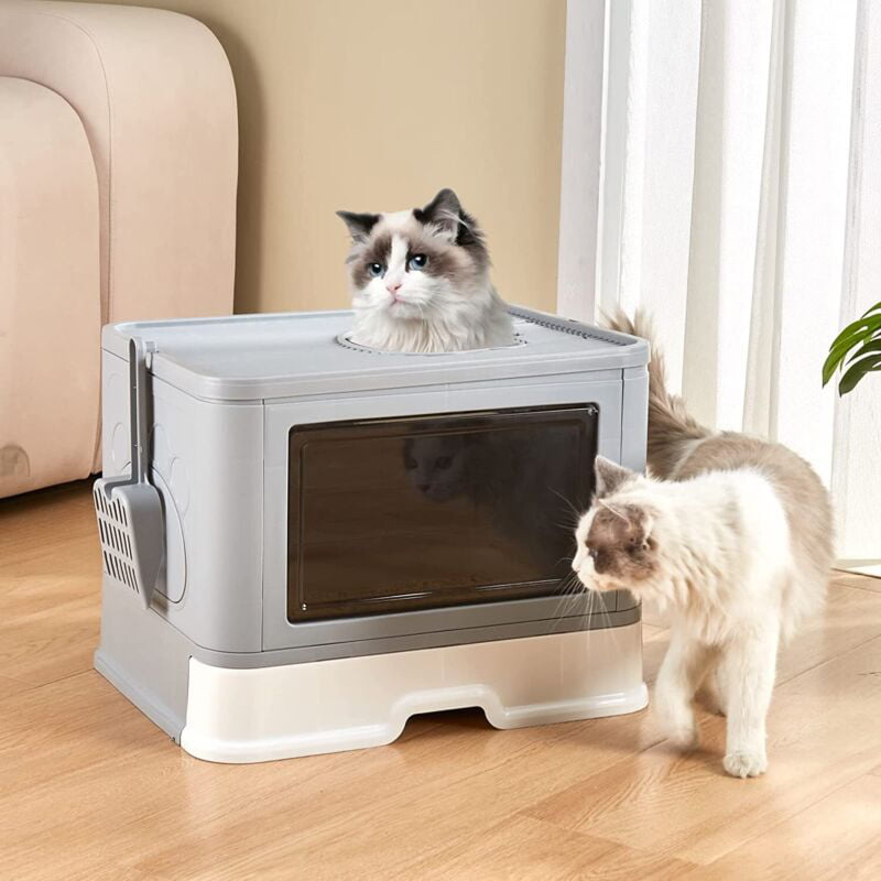 Jacgood Cat Litter Box Foldable Cat Big Litter Tray Box Sturdy Fully Enclosed Toilet