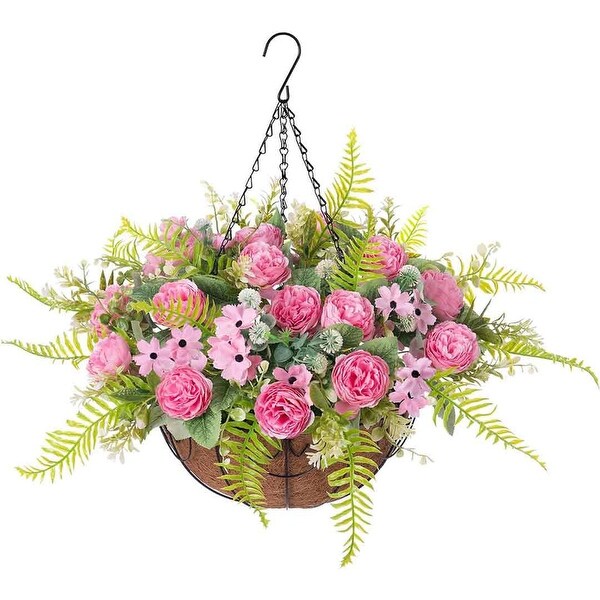 Artificial Flowers in Hanging Basket Planter for Home Spring Summer Decoration，Silk Hydrangea Outdoor Indoor Arrangements