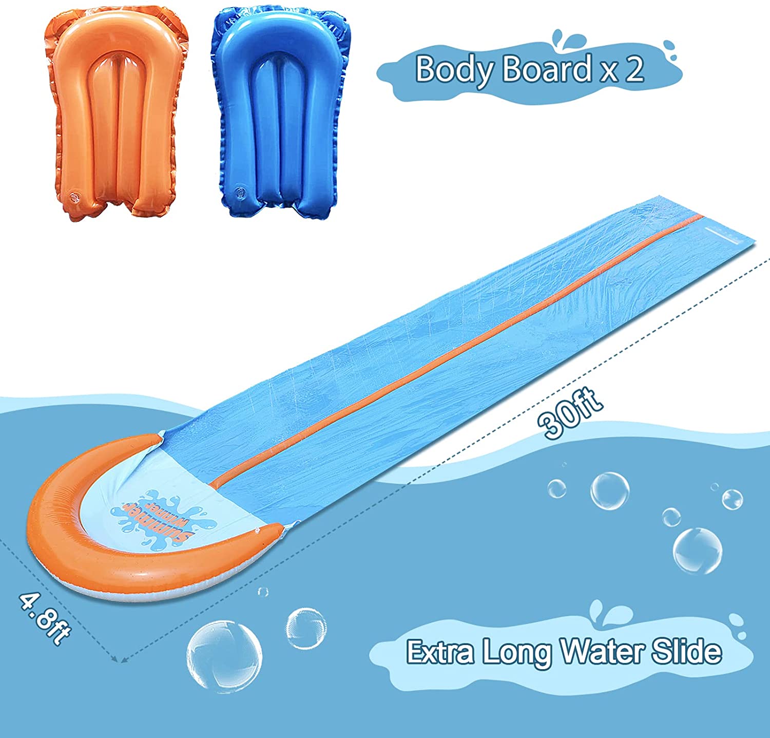 Terra Slip and Slide, 30Ft Extra Long Slip and Slide, Double Race Lawn Water Slides, for Outdoor with 2 Body boards Summer Water Toys, Big Slip and Slide Exciting Toys For Kids & Adult