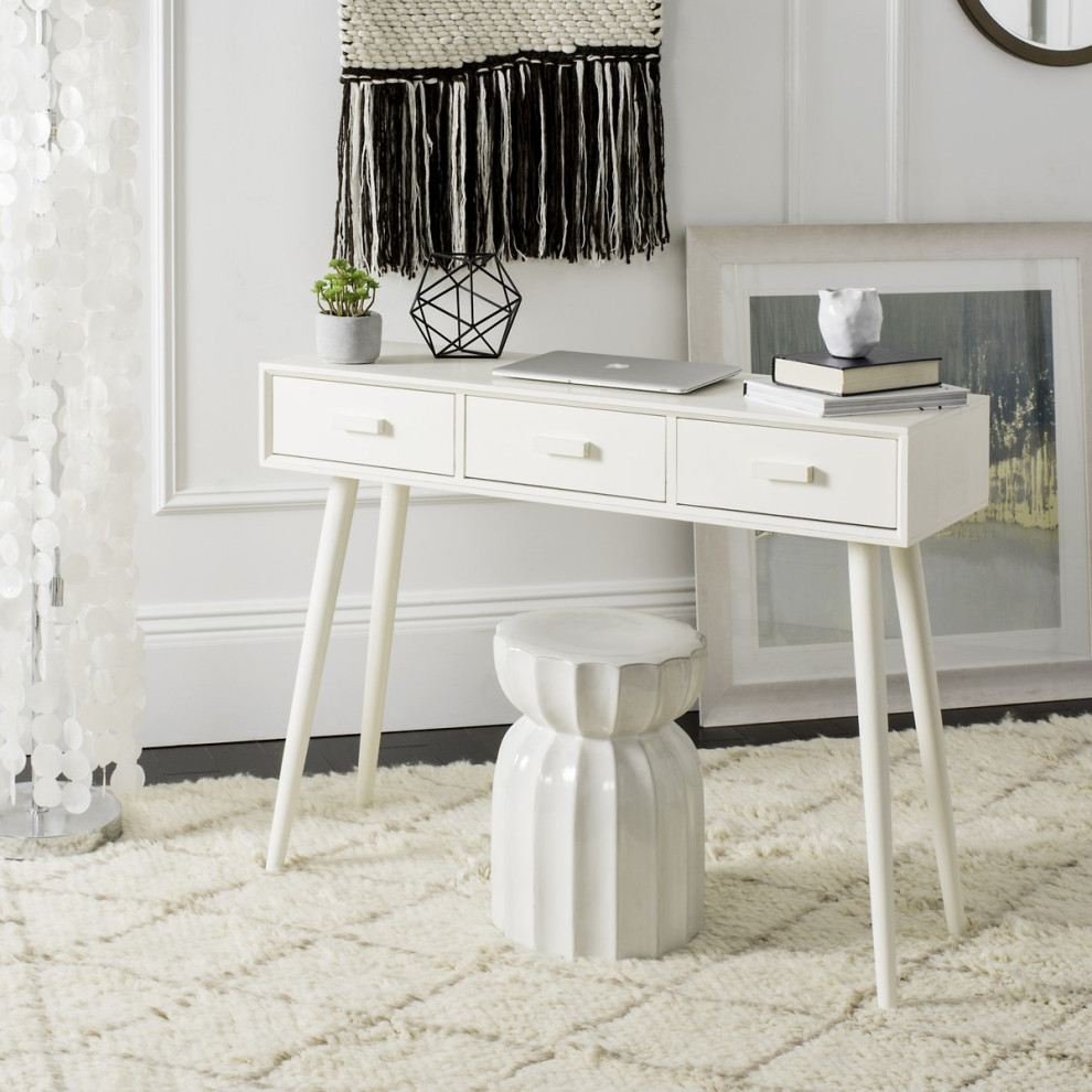 Hudson 3 Drawer Console Table Antique White   Midcentury   Console Tables   by AED Luxury Home Decor  Houzz