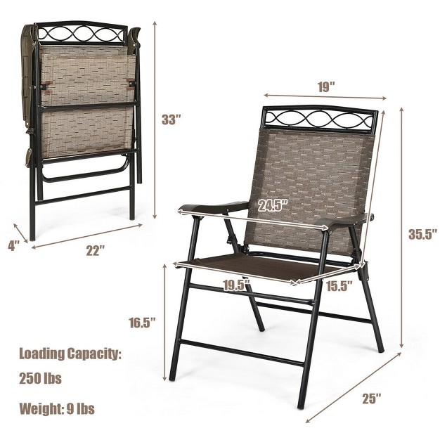 Costway 2pcs Folding Chairs Patio Garden Outdoor W Steel Frame Armrest Footrest