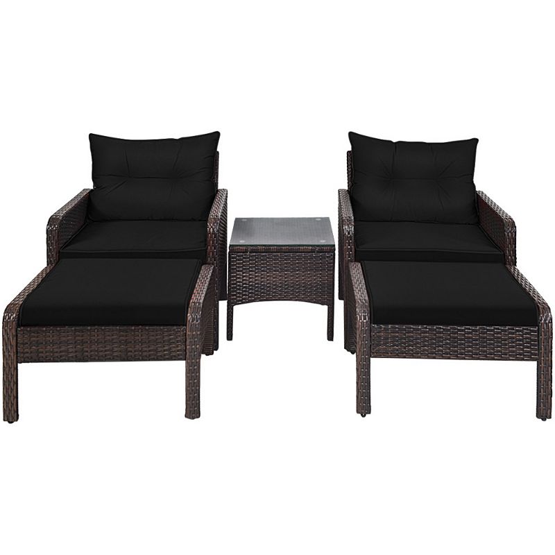 5 Pieces Patio Rattan Sofa Ottoman Furniture Set with Cushions