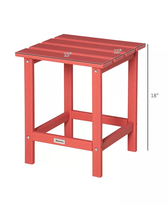 Outsunny Patio Side Table 15 Square Outdoor End Table HDPE Plastic Tea Table for Adirondack Chair Backyard or Lawn Red