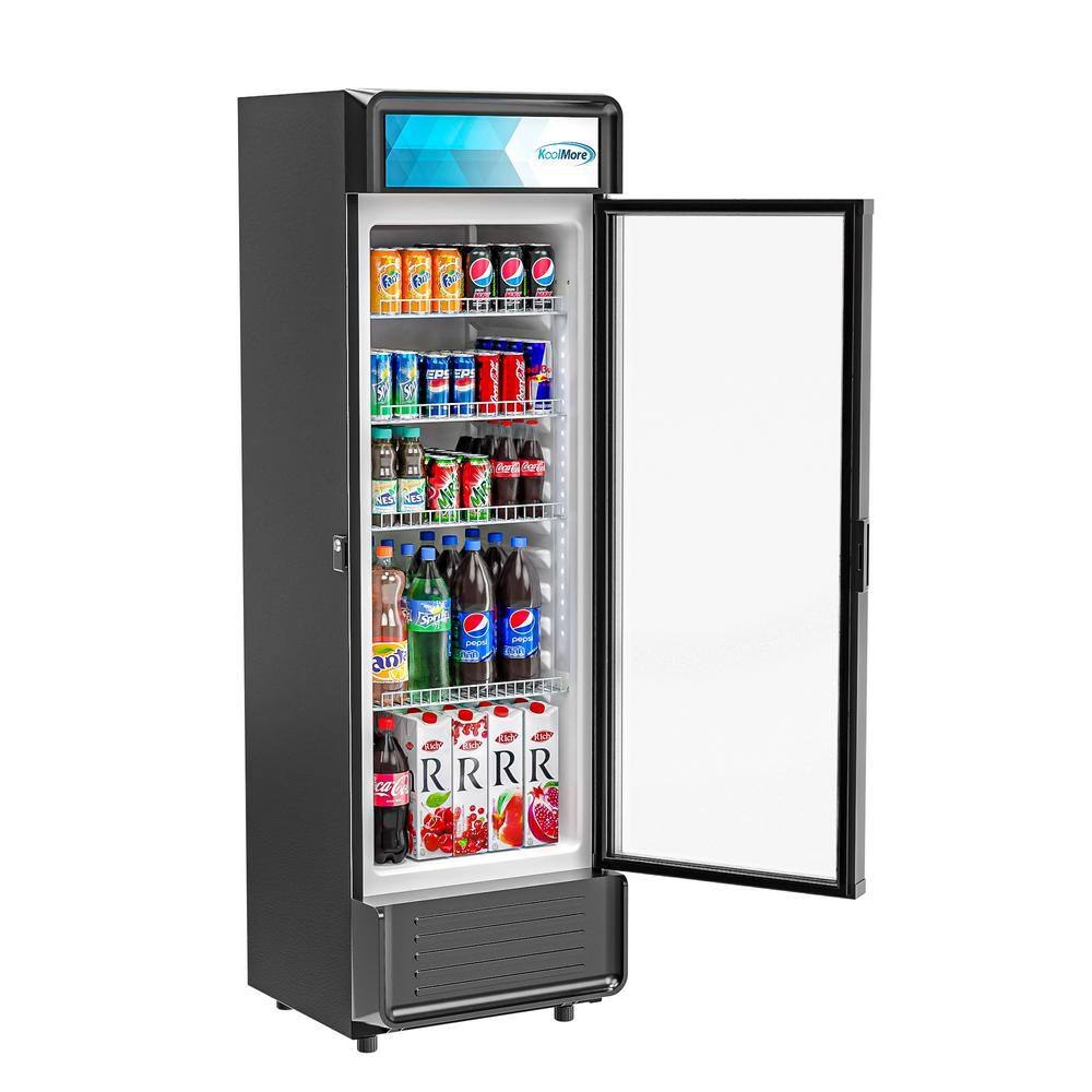 Koolmore 22 in. W 9 cu. ft. Commercial 1 Glass Door Display Upright Beverage Refrigerator in Black M-9-1G