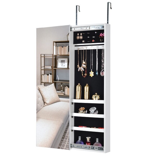 Full Mirror Jewelry Storage Cabinet With with Slide Rail， Can Be Hung On The Door Or Wall - - 37179007